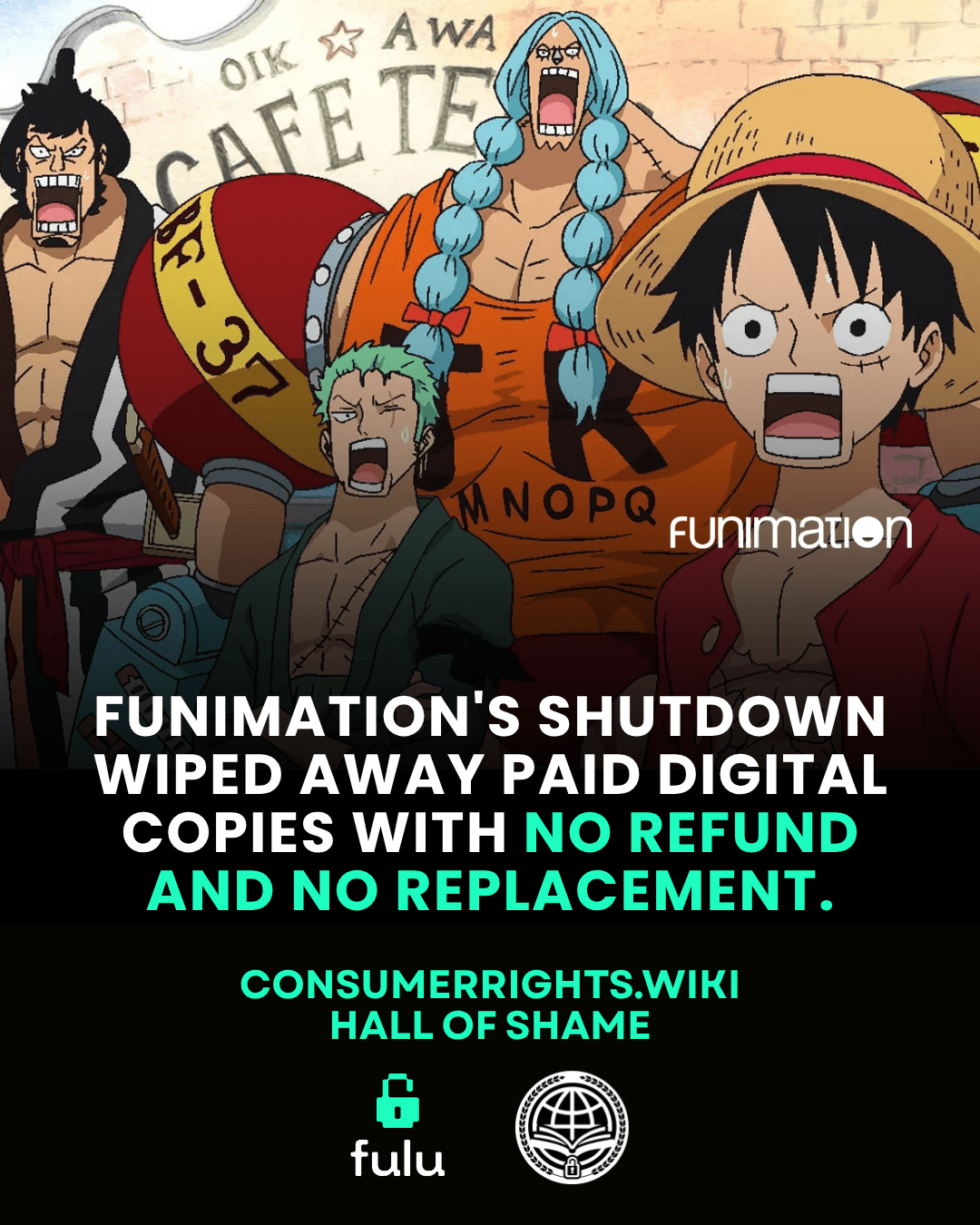 Funimation's shutdown wiped away paid digital copies with no refund and no replacement.